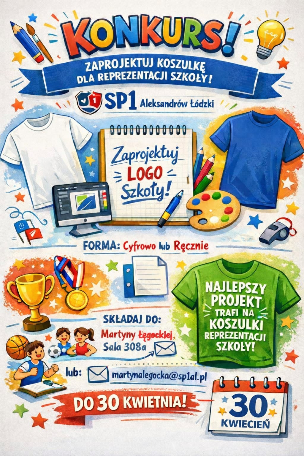 Konkurs dla wszystkich uczniów na projekt koszulki z logo szkoły